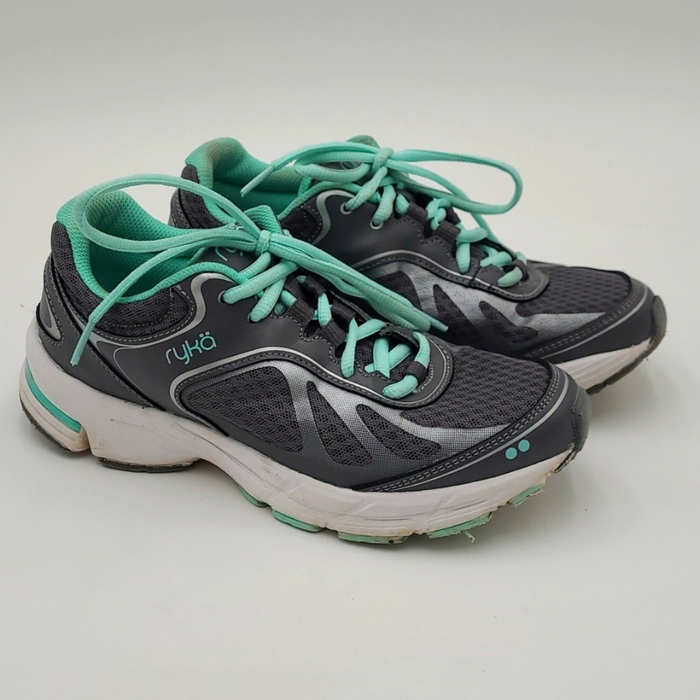 Ryka Infinite Plus Womens Walking Shoes Grey Mint Green Size 7M Lace Up Sneaker
